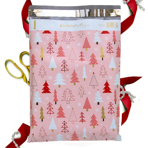 NEW! 20 Pink Holiday Trees Poly Mailers 10 x 13 inch - Picture 2 of 2